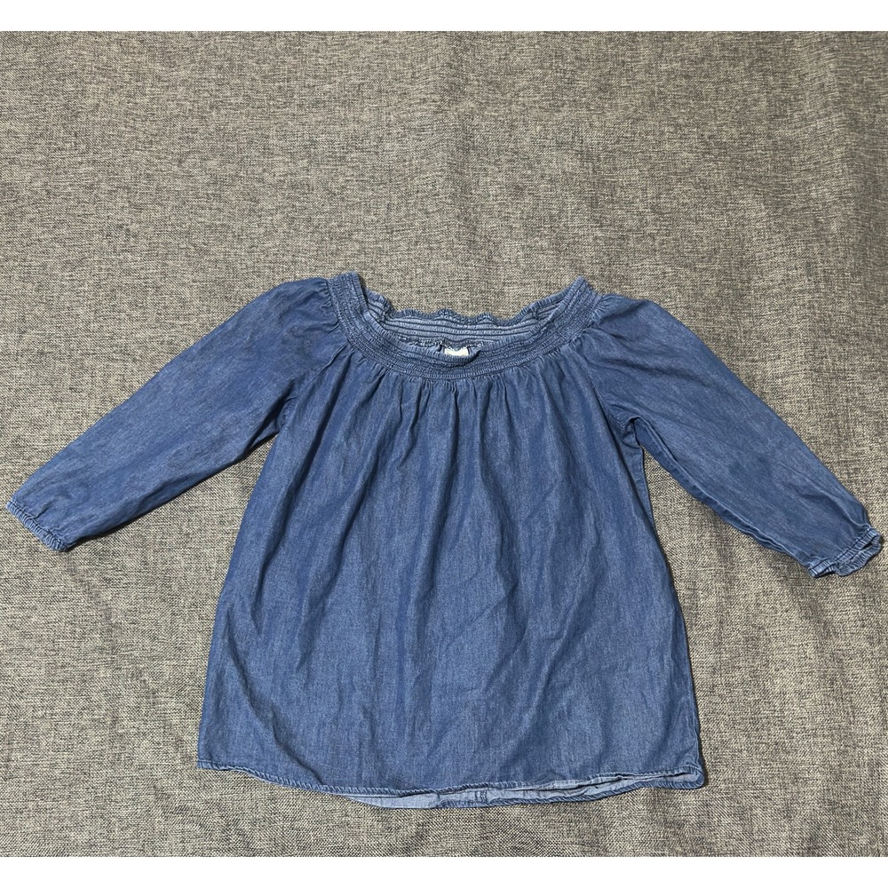 Faded Glory Girls Medium 8-10 Blouse Blue Chambray Denim Off Shoulder Smocked
